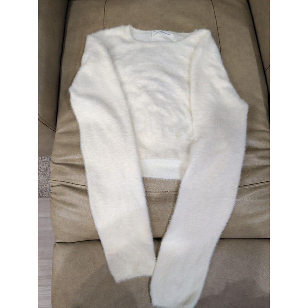Amanda Uprichard "Charlett" Crop  Fuzzy Sweater M Medium White Eyelash Knit